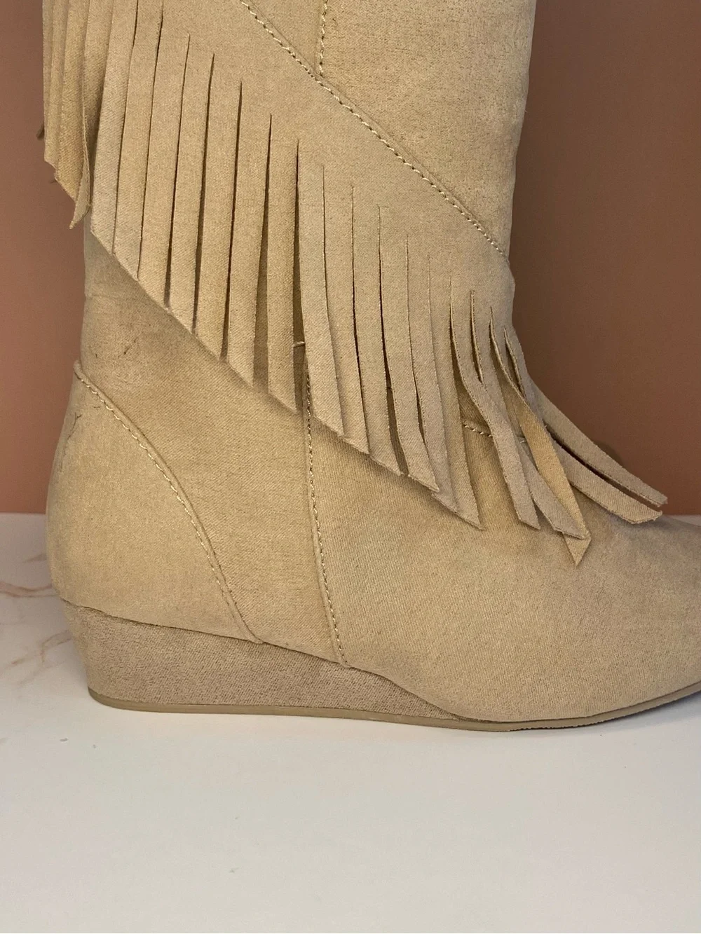 Gymboree Girls Tan Fringe Faux Suede Wedge Boots Size 10